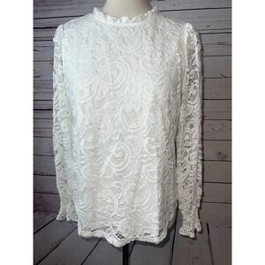 Adrianna Papell Blouse size Small NWT Lace Ruffle Long Sleeve Shirt Lined Bridal